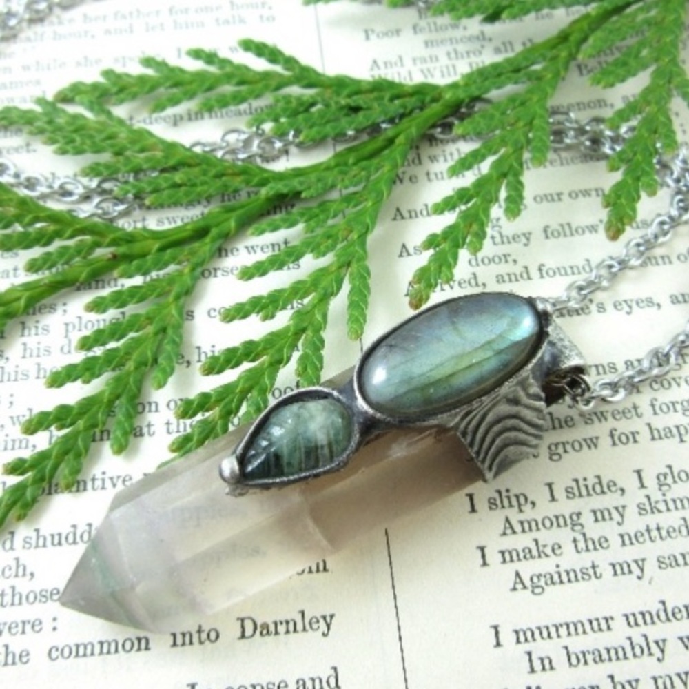 Labradorite & Fluorite Crystal Pendant - Picture 2 of 5